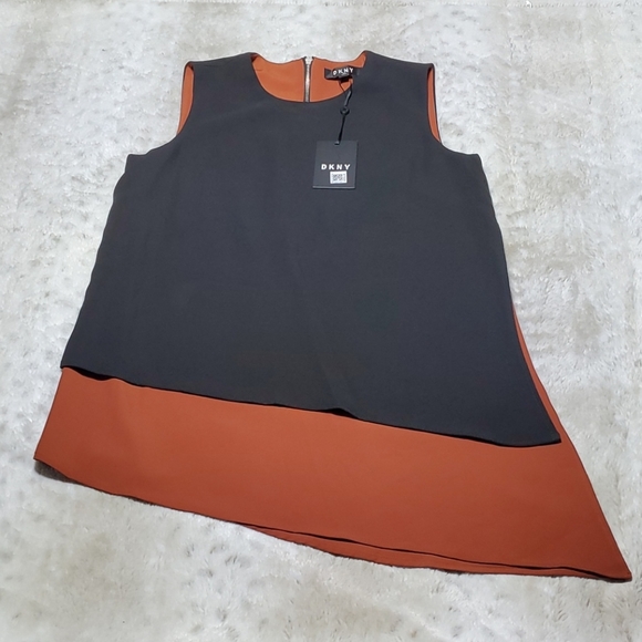 DKNY Black Brow Asymmetrical Layered Blouse Tank Shell Size XS Bust 36 In NWT - Picture 3 of 7